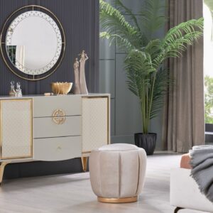 Dimensiuni Masa de toaleta Valesco




Lungime
(x)126cm


Latime
(Y)43cm


Inaltime
(Z)82cm




Specificatii


 	Tip: Masa de toaleta
 	Dimensiune: 126x43x82cm
 	Culoare: Gri
 	Finisaj: Auriu
 	Soft-close
 	Push-open